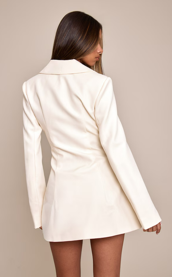 Won 4 Petite Cream Button Up Blazer Dress