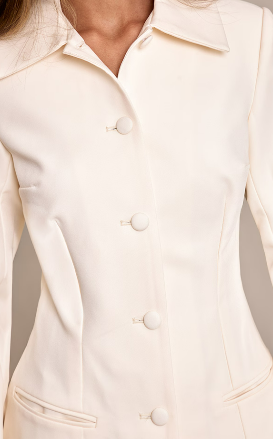 Won 4 Petite Cream Button Up Blazer Dress
